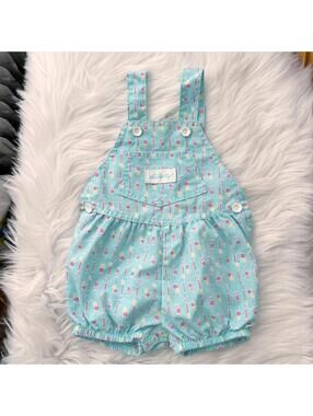 Vintage Liberty - Aqua floral overall romper, approx 12-18 mos